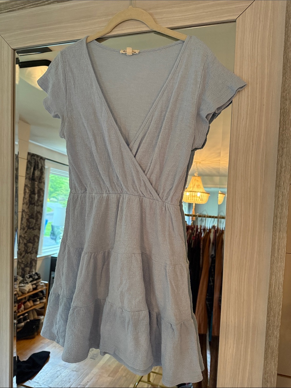 Light Blue Tiered V-Neck Mini Dress